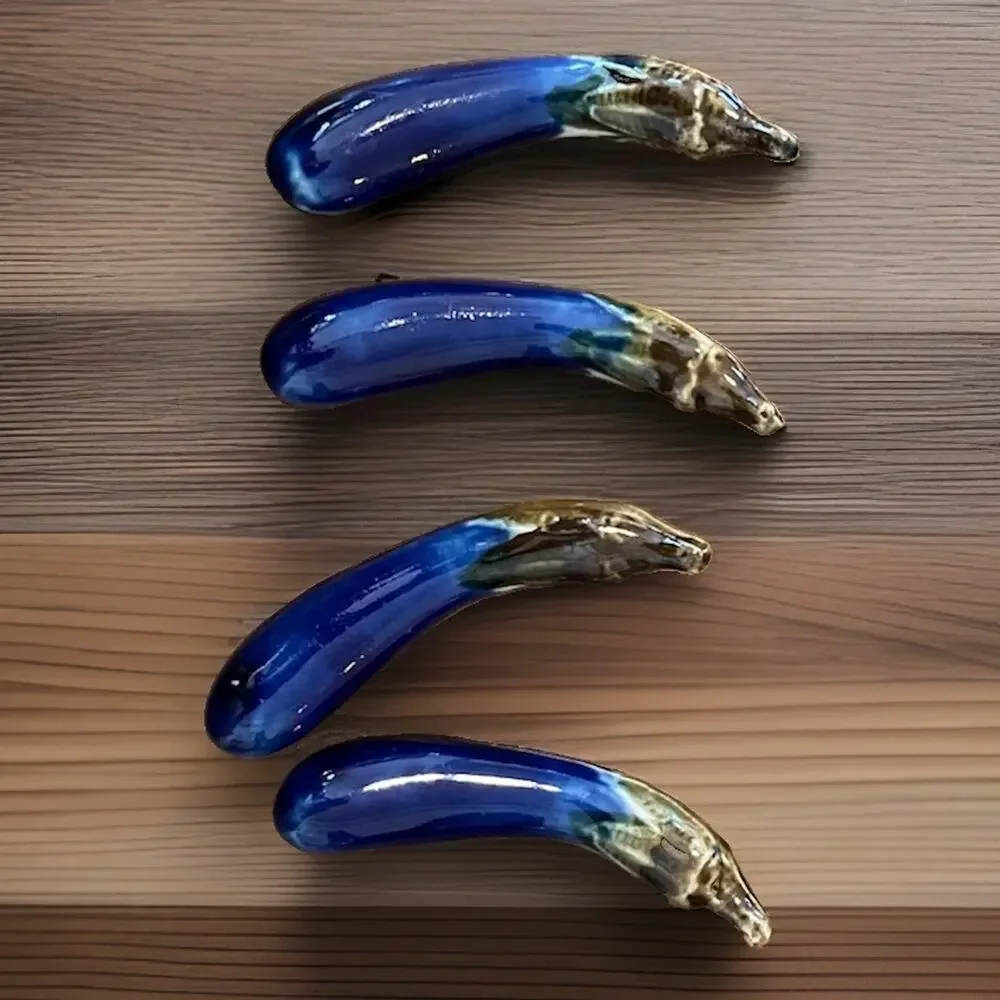 VTG Traditional Japanese Eggplant ceramic chopstick rests Glazed NOS Japan Lot 4